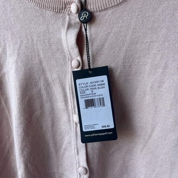 ADRIANNA PAPELL Blush Pink Button-Down Cardigan with Sheer Polka Dot Sleeves NWT - Picture 8 of 12
